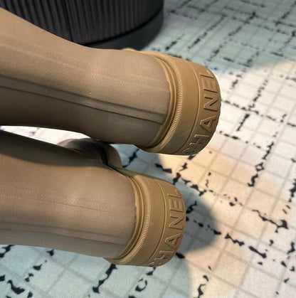 CHANEL RUBBER RAIN BOOTS BEIGE G39620 X56326 0Q304