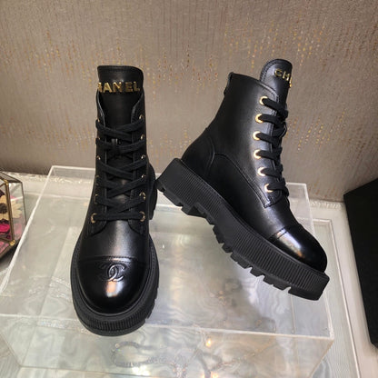 CHANEL CC LACE UP BOOT BLACK G45124 B14018 94305
