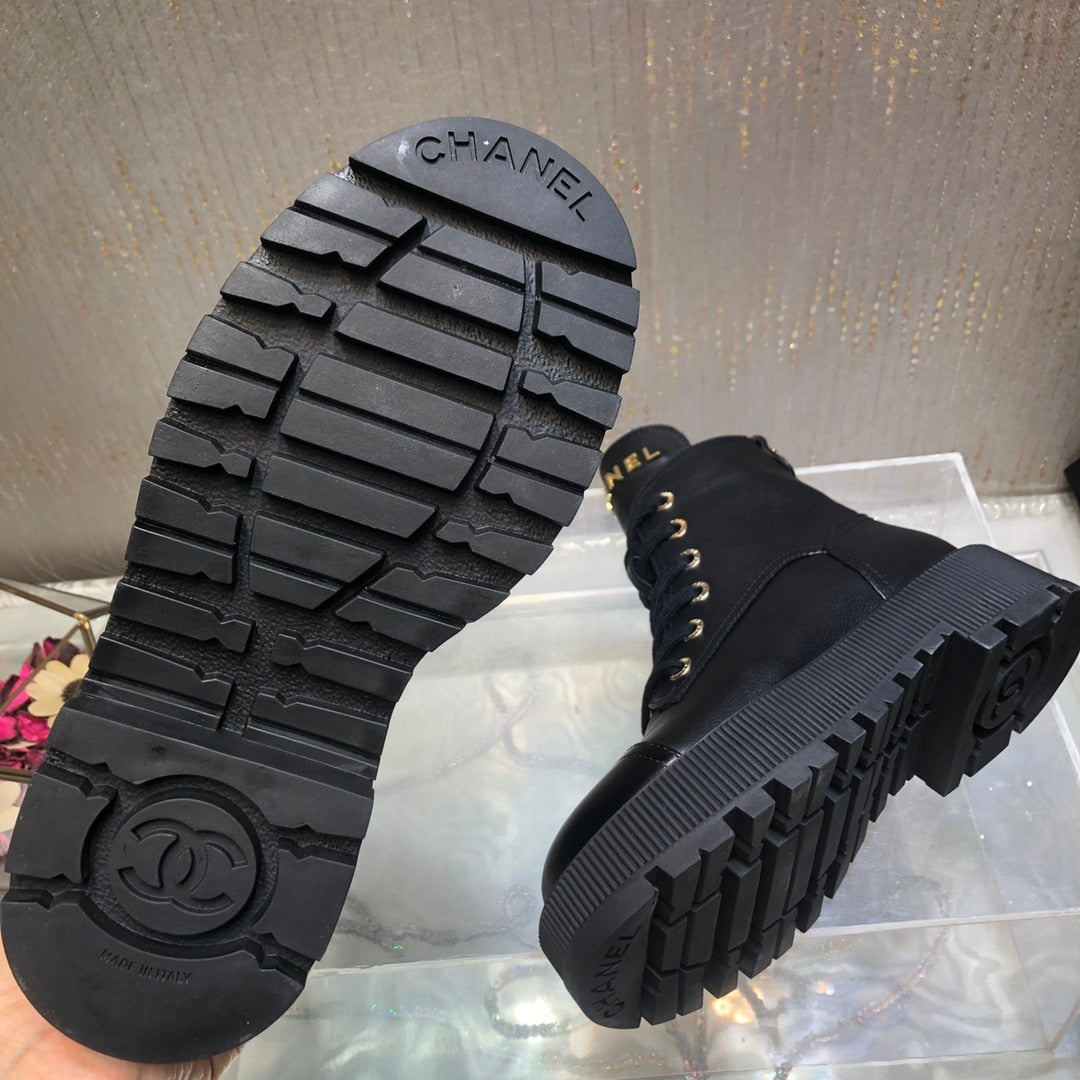 CHANEL CC LACE UP BOOT BLACK G45124 B14018 94305