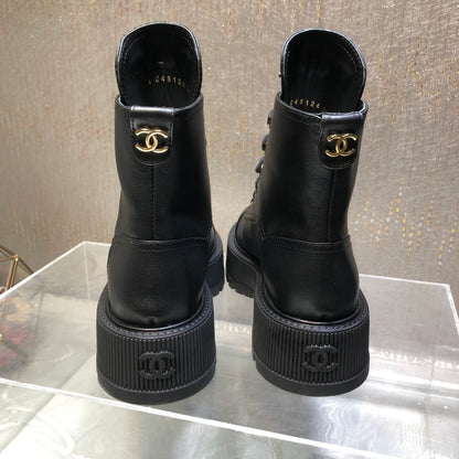CHANEL CC LACE UP BOOT BLACK G45124 B14018 94305