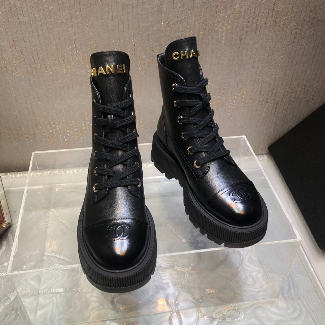 CHANEL CC LACE UP BOOT BLACK G45124 B14018 94305
