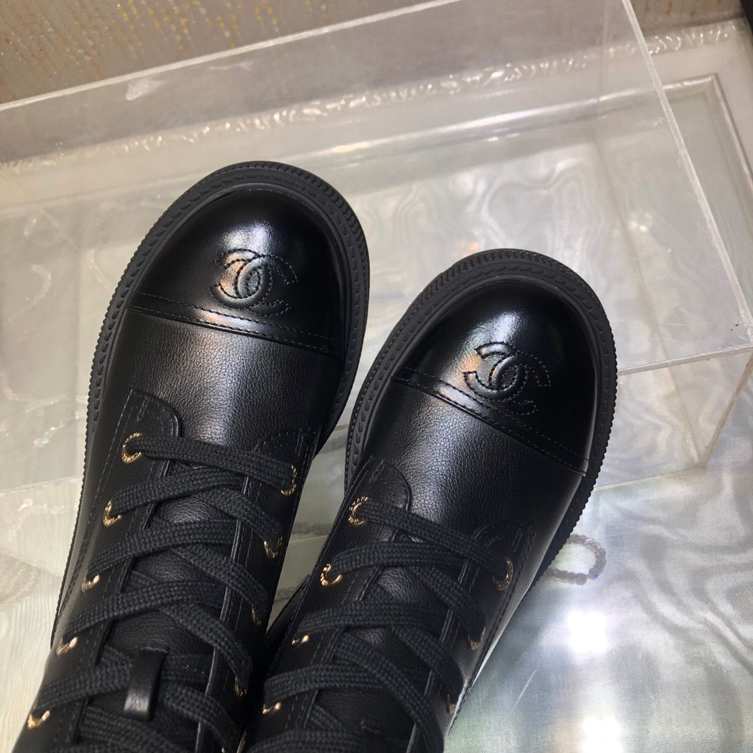 CHANEL CC LACE UP BOOT BLACK G45124 B14018 94305