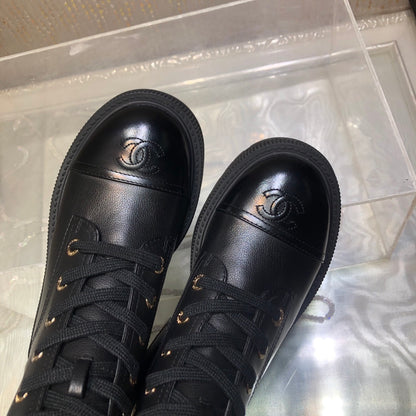 CHANEL CC LACE UP BOOT BLACK G45124 B14018 94305