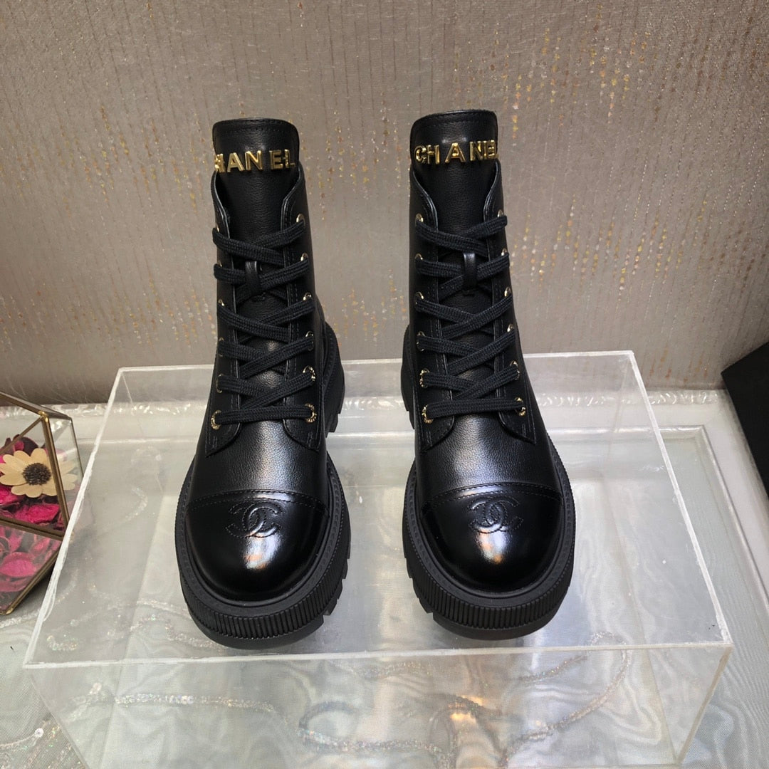 CHANEL CC LACE UP BOOT BLACK G45124 B14018 94305