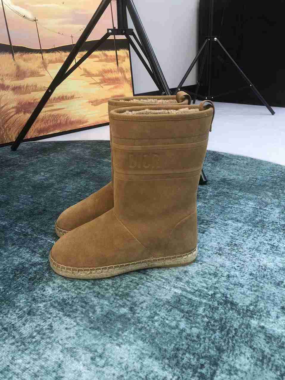 DIOR CALFSKIN SUEDE SHEARLING GRANVILLE ESPADRILLE BOOTS NATURAL