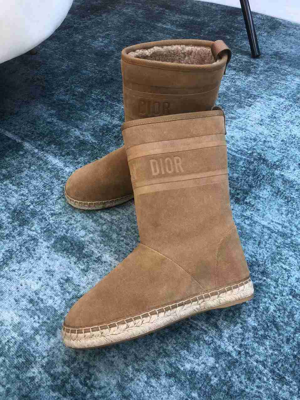 DIOR CALFSKIN SUEDE SHEARLING GRANVILLE ESPADRILLE BOOTS NATURAL