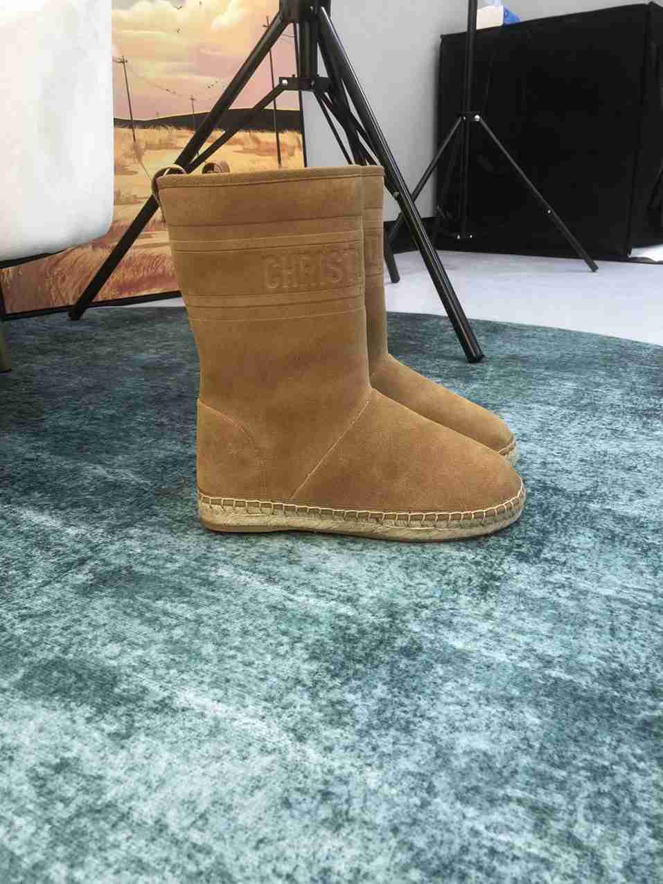 DIOR CALFSKIN SUEDE SHEARLING GRANVILLE ESPADRILLE BOOTS NATURAL