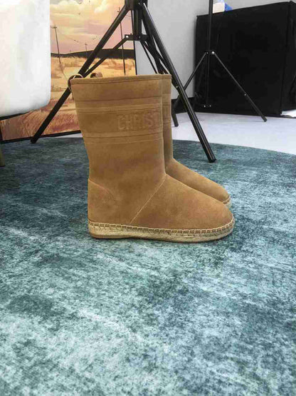 DIOR CALFSKIN SUEDE SHEARLING GRANVILLE ESPADRILLE BOOTS NATURAL