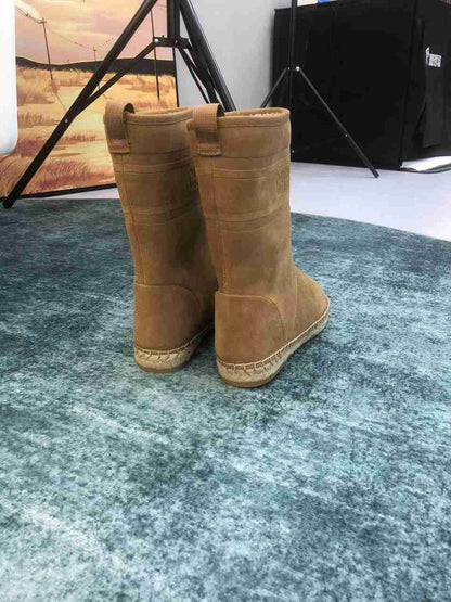 DIOR CALFSKIN SUEDE SHEARLING GRANVILLE ESPADRILLE BOOTS NATURAL