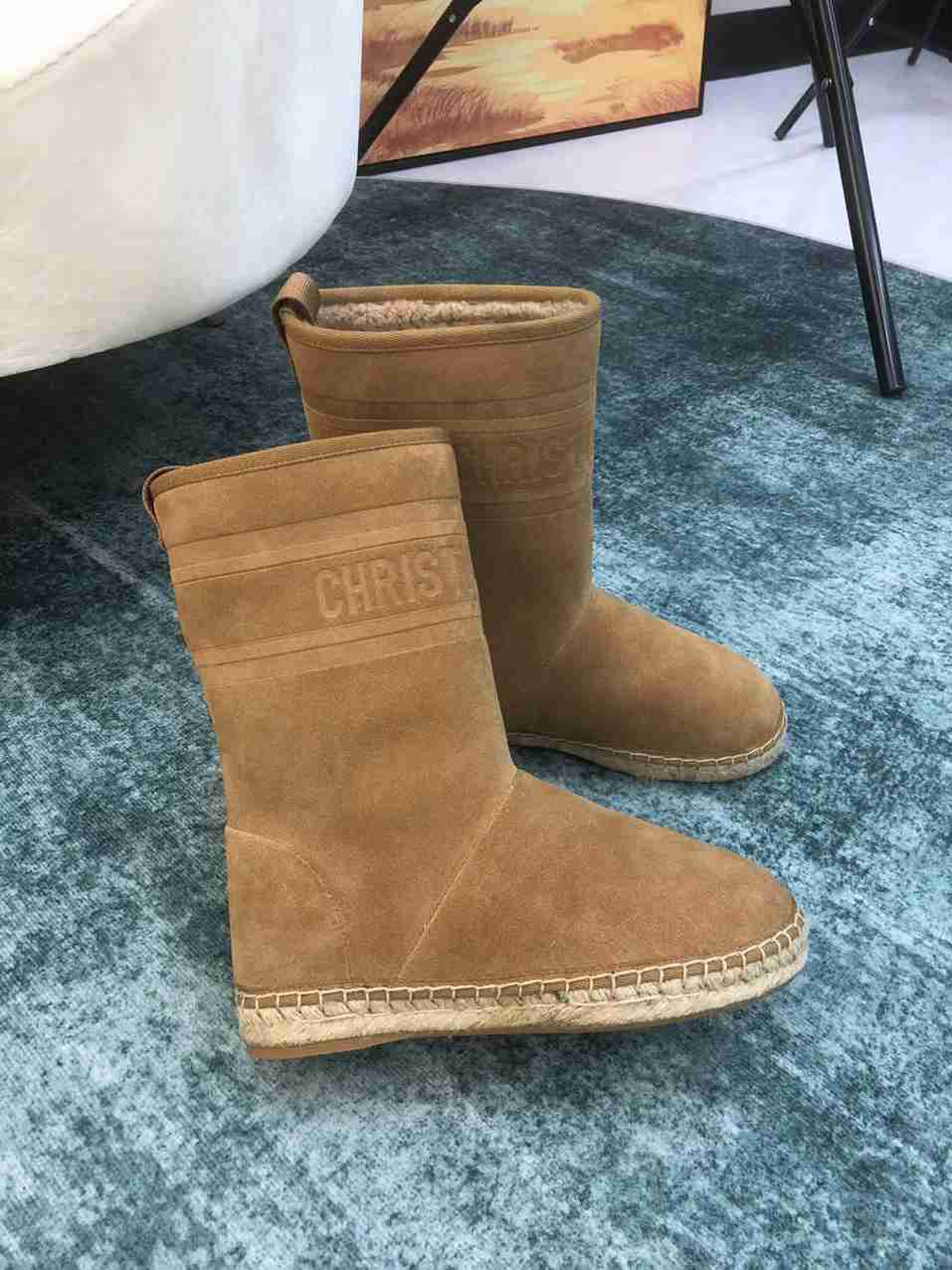 DIOR CALFSKIN SUEDE SHEARLING GRANVILLE ESPADRILLE BOOTS NATURAL