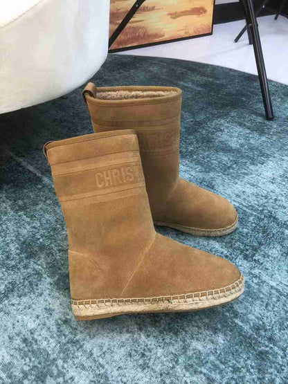 DIOR CALFSKIN SUEDE SHEARLING GRANVILLE ESPADRILLE BOOTS NATURAL